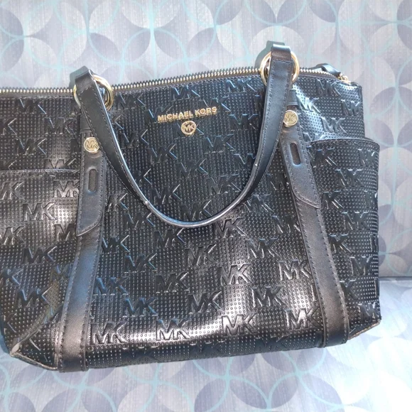 Michael Kors Black MK Embossed Shoulder Bag - Picture 1 of 4